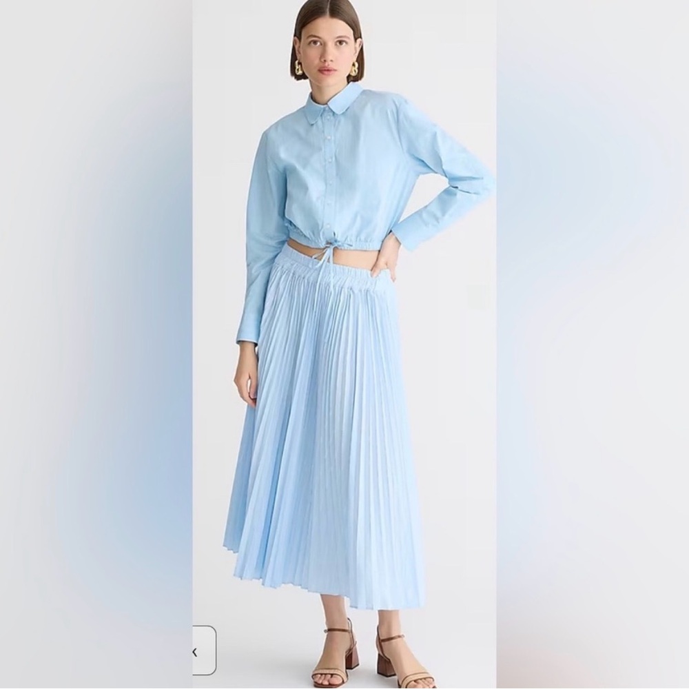 J. Crew Gwyneth pleated skirt in blue white pinstripe size medium elastic waist